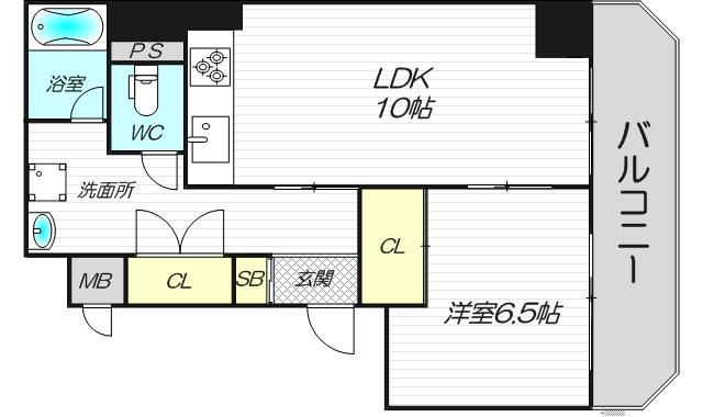 大阪府大阪市淀川区西宮原１丁目7-36,新大阪スカイハイツリノベ.201号.1LDK[洋6.5j.LDK10j]44.07㎡.北向き.北東角.の間取り図